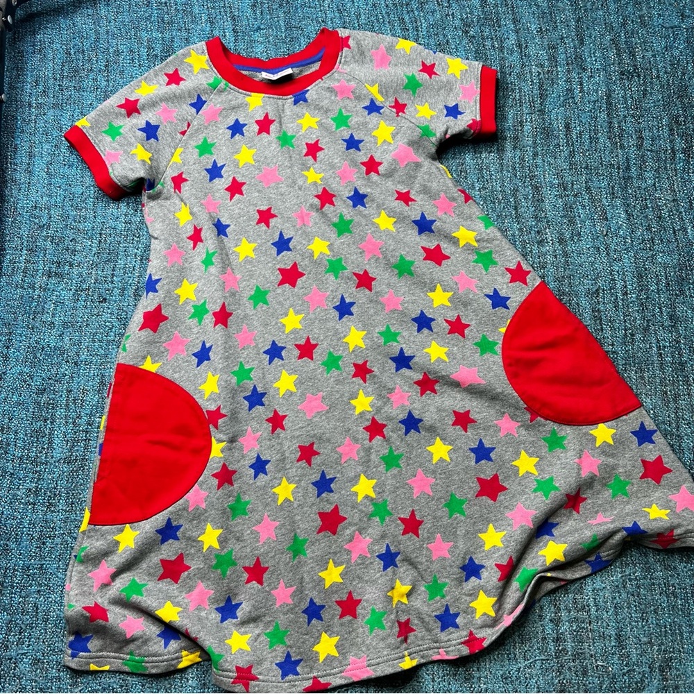 Hanna Andersson Rainbow Star Print Dress in French Terry Cloth 140 Girls Size 10